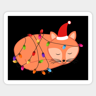 Cute sleeping fox with christmas light bulbs Sticker